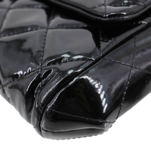 Chanel Flap Quilted Patent Leather Clutch With Chain Shoulder Bag Black