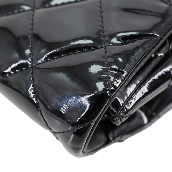 Chanel Flap Quilted Patent Leather Clutch With Chain Shoulder Bag Black
