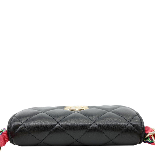 CHANEL Ribbon Flap Shiny Lambskin Quilted Leather Belt Bag Black