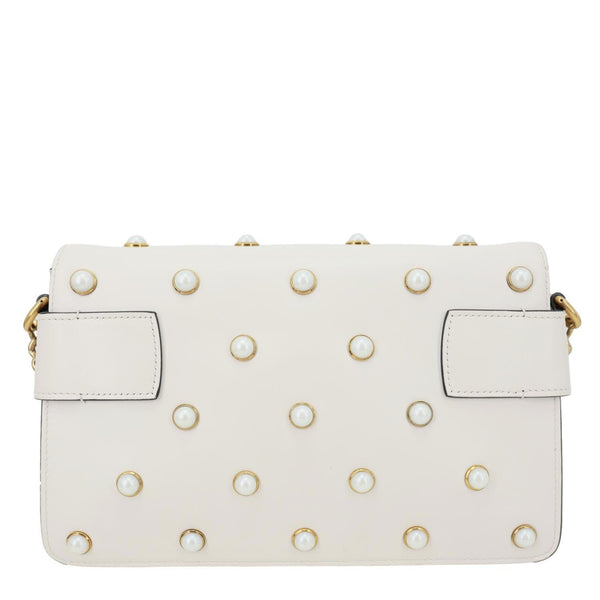 GUCCI Broadway Pearl Bee Mini Leather Shoulder Bag White 453778