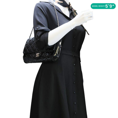 Chanel Flap Quilted Patent Leather Clutch With Chain Shoulder Bag Black