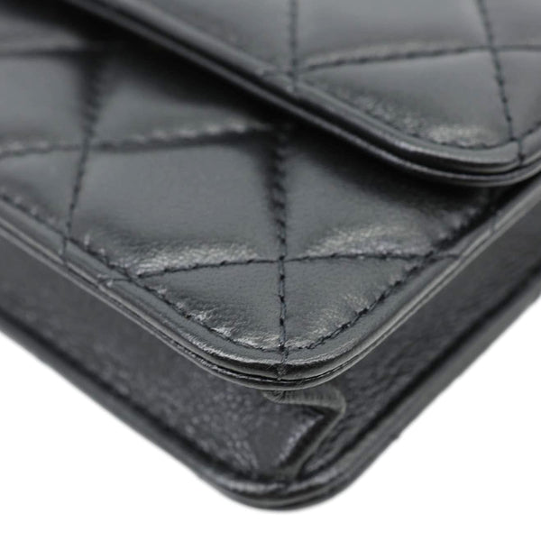 CHANEL Ribbon Flap Shiny Lambskin Quilted Leather Belt Bag Black