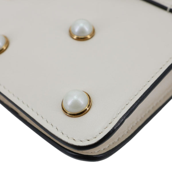 GUCCI Broadway Pearl Bee Mini Leather Shoulder Bag White 453778