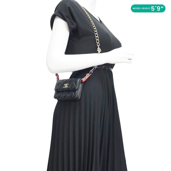 CHANEL Ribbon Flap Shiny Lambskin Quilted Leather Belt Bag Black