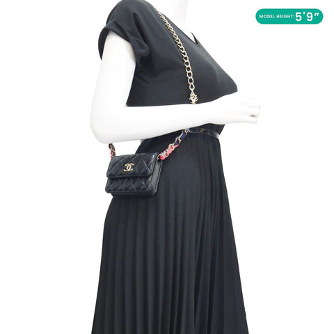 CHANEL Ribbon Flap Shiny Lambskin Quilted Leather Belt Bag Black