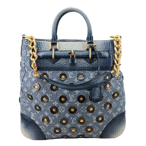 LOUIS VUITTON Corsaire Trunks Vintage Monogram Stripes Polka Dot Denim Shoulder Bag Blue