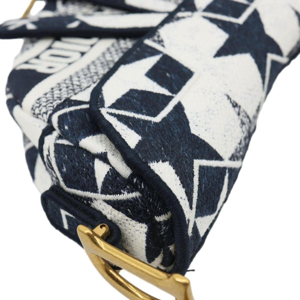 CHRISTIAN DIOR Saddle Embroidered Stars Canvas Hobo Bag White