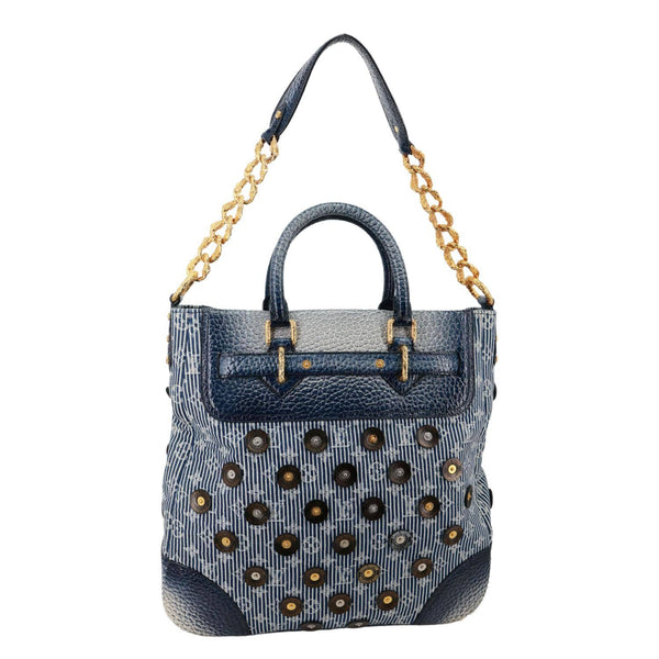 LOUIS VUITTON Corsaire Trunks Vintage Monogram Stripes Polka Dot Denim Shoulder Bag Blue