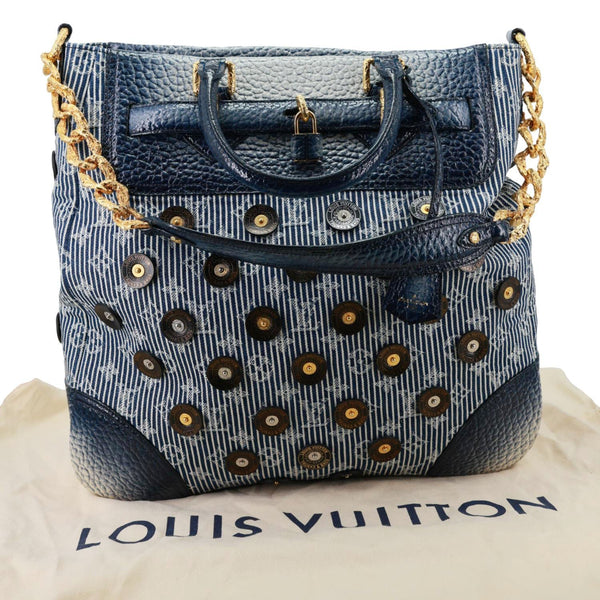 LOUIS VUITTON Corsaire Trunks Vintage Monogram Stripes Polka Dot Denim Shoulder Bag Blue