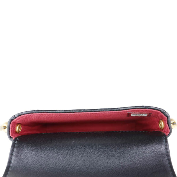 CHANEL Flap Pearls Strap Quilted Calfskin Leather Card Holder Black