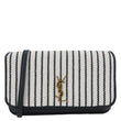 YVES SAINT LAURENT Striped Canvas Phone Holder Crossbody Bag White