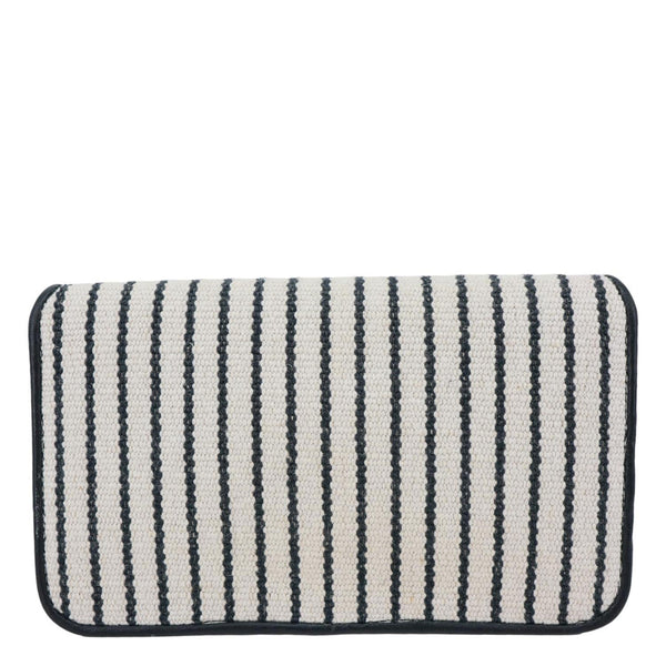 YVES SAINT LAURENT Striped Canvas Phone Holder Crossbody Bag White