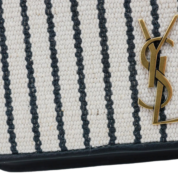 YVES SAINT LAURENT Striped Canvas Phone Holder Crossbody Bag White