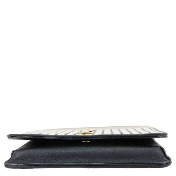 YVES SAINT LAURENT Striped Canvas Phone Holder Crossbody Bag White