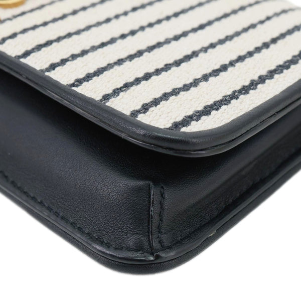 YVES SAINT LAURENT Striped Canvas Phone Holder Crossbody Bag White