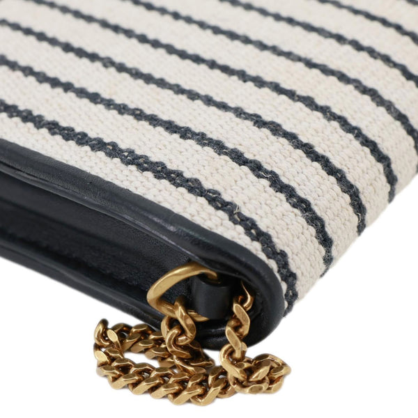 YVES SAINT LAURENT Striped Canvas Phone Holder Crossbody Bag White