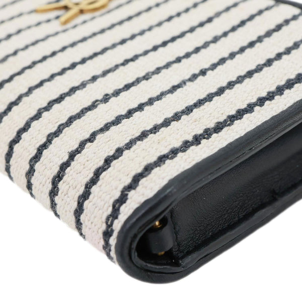 YVES SAINT LAURENT Striped Canvas Phone Holder Crossbody Bag White