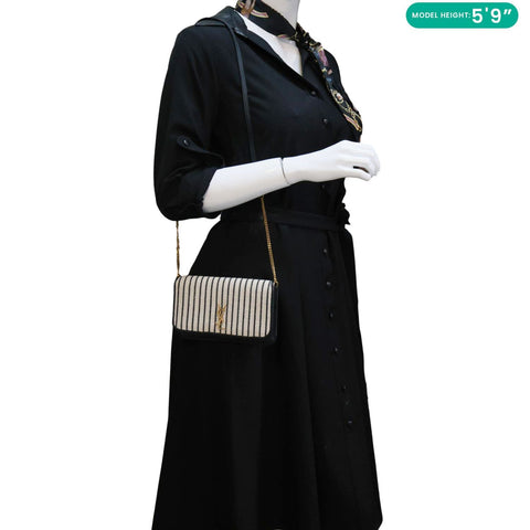 YVES SAINT LAURENT Striped Canvas Phone Holder Crossbody Bag White