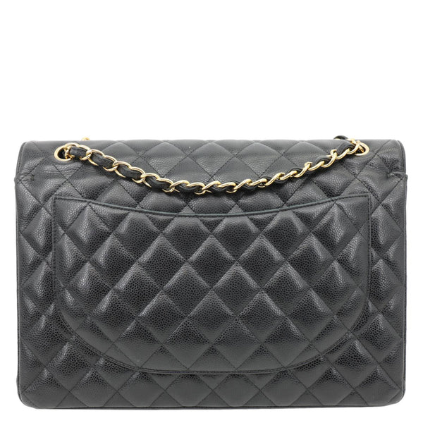CHANEL Classic Double Flap Maxi Caviar Leather Shoulder Bag Black
