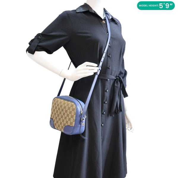 GUCCI Bree GG Canvas Leather Crossbody Bag Blue 449413