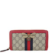 GUCCI Web Queen Margaret GG Supreme Canvas Zip Around Wallet Beige 476069