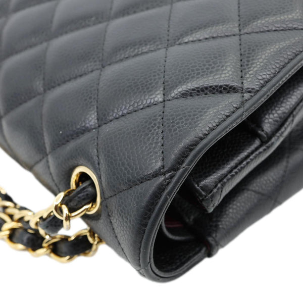 CHANEL Classic Double Flap Maxi Caviar Leather Shoulder Bag Black