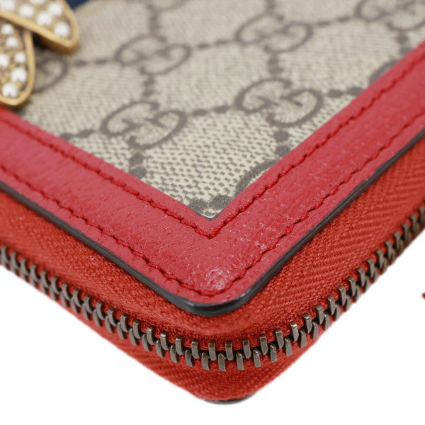 GUCCI Web Queen Margaret GG Supreme Canvas Zip Around Wallet Beige 476069
