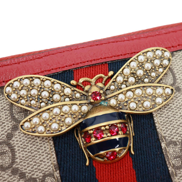 GUCCI Web Queen Margaret GG Supreme Canvas Zip Around Wallet Beige 476069