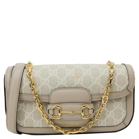 GUCCI Horsebit 1955 Small GG Supreme Canvas Shoulder Bag Beige 735178