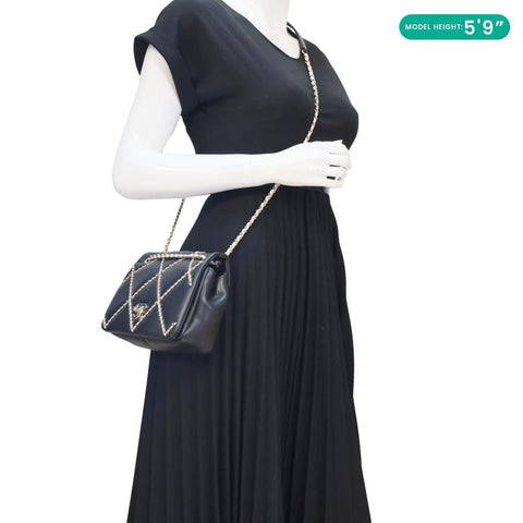 CHANEL Entwined Flap Small Lambskin Leather Chain Crossbody Black