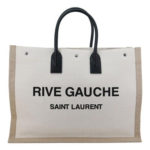 YVES SAINT LAURENT Rive Gauche Large Linen Leather Tote Bag White