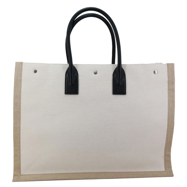 YVES SAINT LAURENT Rive Gauche Large Linen Leather Tote Bag White