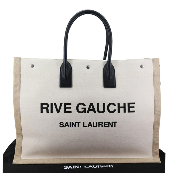 YVES SAINT LAURENT Rive Gauche Large Linen Leather Tote Bag White