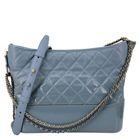 CHANEL Gabrielle Medium Patent Leather Hobo Bag Blue
