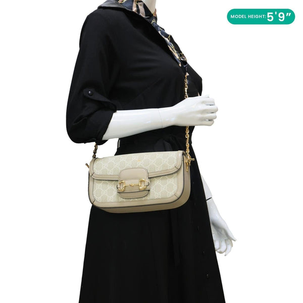 GUCCI Horsebit 1955 Small GG Supreme Canvas Shoulder Bag Beige 735178