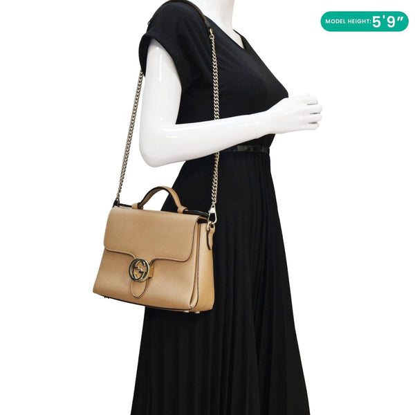 GUCCI Interlocking G Dollar Calfskin Leather Crossbody Bag Beige 510302