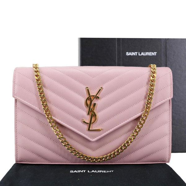 YVES SAINT LAURENT Cassandre Chevron Grain De Poudre Crossbody Bag Tender Pink