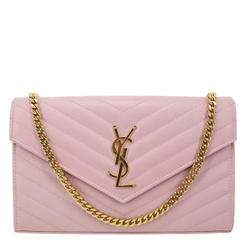 YVES SAINT LAURENT Cassandre Chevron Grain De Poudre Crossbody Bag Tender Pink