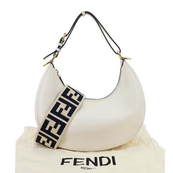 FENDI Fendigraphy Small Leather Hobo Bag Off White