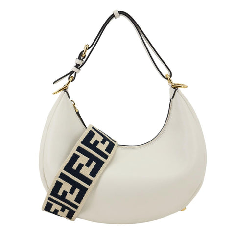 FENDI Fendigraphy Small Leather Hobo Bag Off White