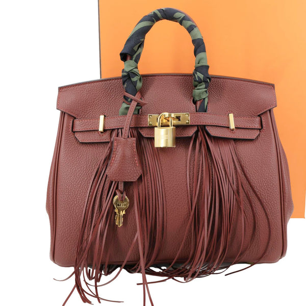 HERMES Birkin 25 Togo Leather Satchel Bag Burgundy