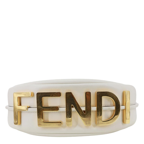 FENDI Fendigraphy Small Leather Hobo Bag Off White
