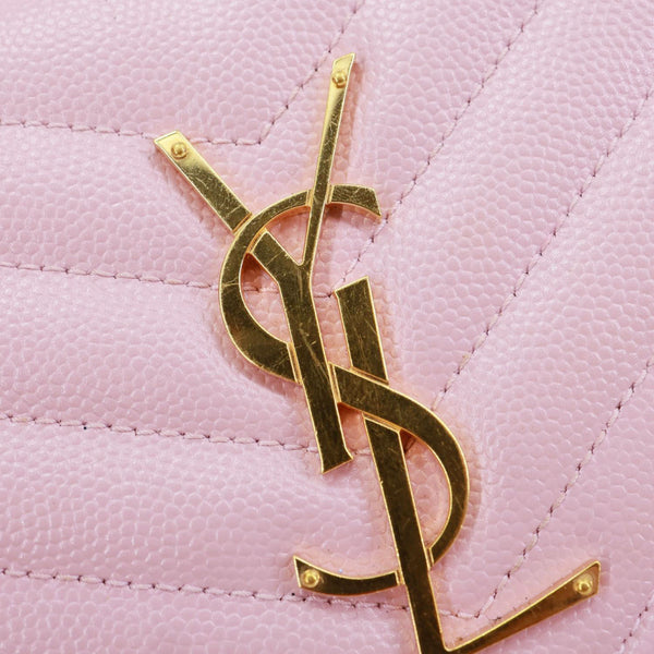 YVES SAINT LAURENT Cassandre Chevron Grain De Poudre Crossbody Bag Tender Pink