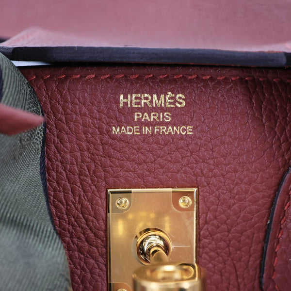 HERMES Birkin 25 Togo Leather Satchel Bag Burgundy