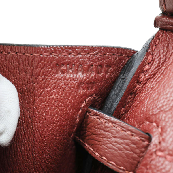 HERMES Birkin 25 Togo Leather Satchel Bag Burgundy