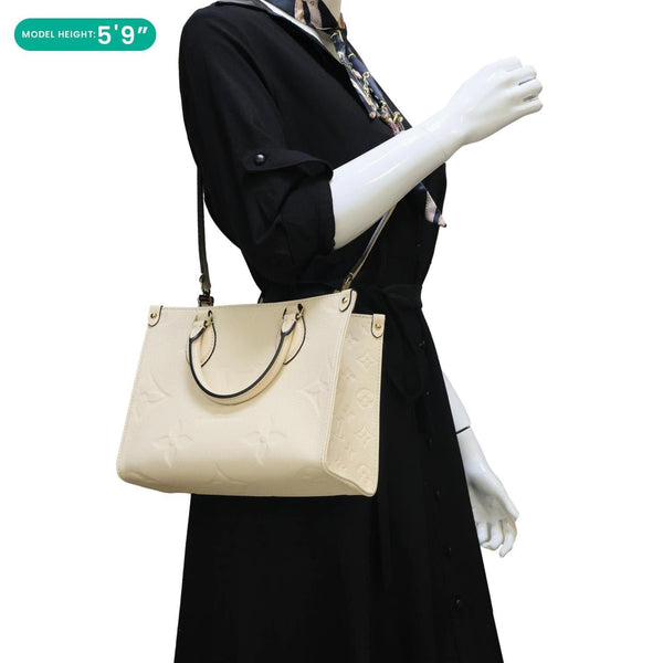 LOUIS VUITTON Onthego PM Monogram Empreinte Leather Shoulder Bag Off White
