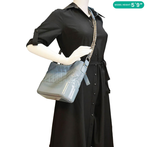 CHANEL Gabrielle Medium Patent Leather Hobo Bag Blue
