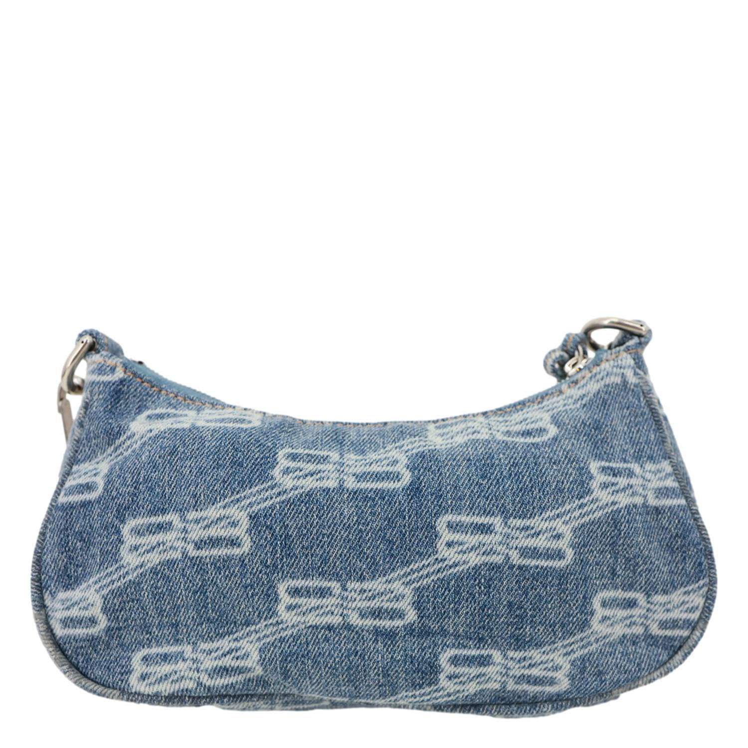 BALENCIAGA Le Cagole BB Mini Bleached Monogram Denim Crossbody Bag Blu