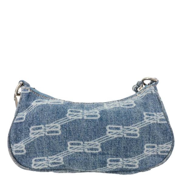 BALENCIAGA Le Cagole BB Mini Bleached Monogram Denim Crossbody Bag Blue