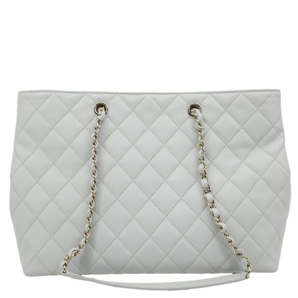 CHANEL Large Quilted Leather Shopping Tote Bag Ice Blue